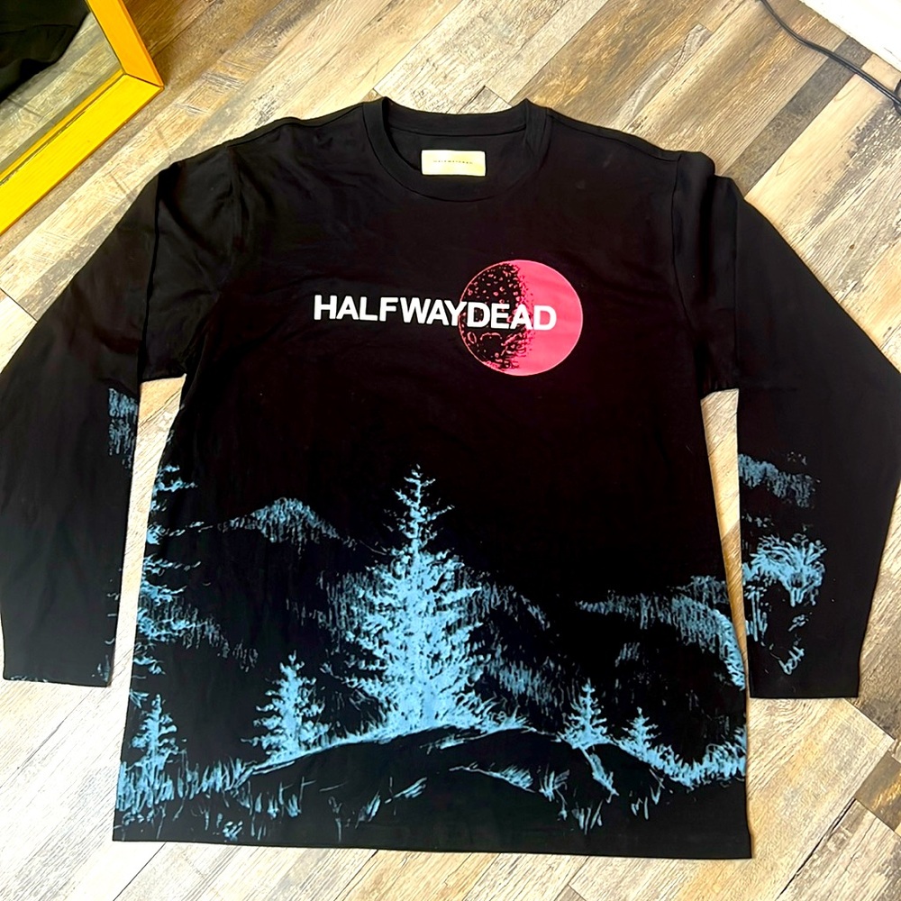 HWD halfwaydead tee  unisex black moonshine long sleeves 🆕 size L lightweight